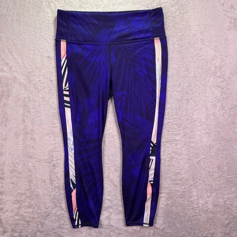 Athleta Women Leggings‎ MP Purple Tropical Palm Print High Rise Crop 209943